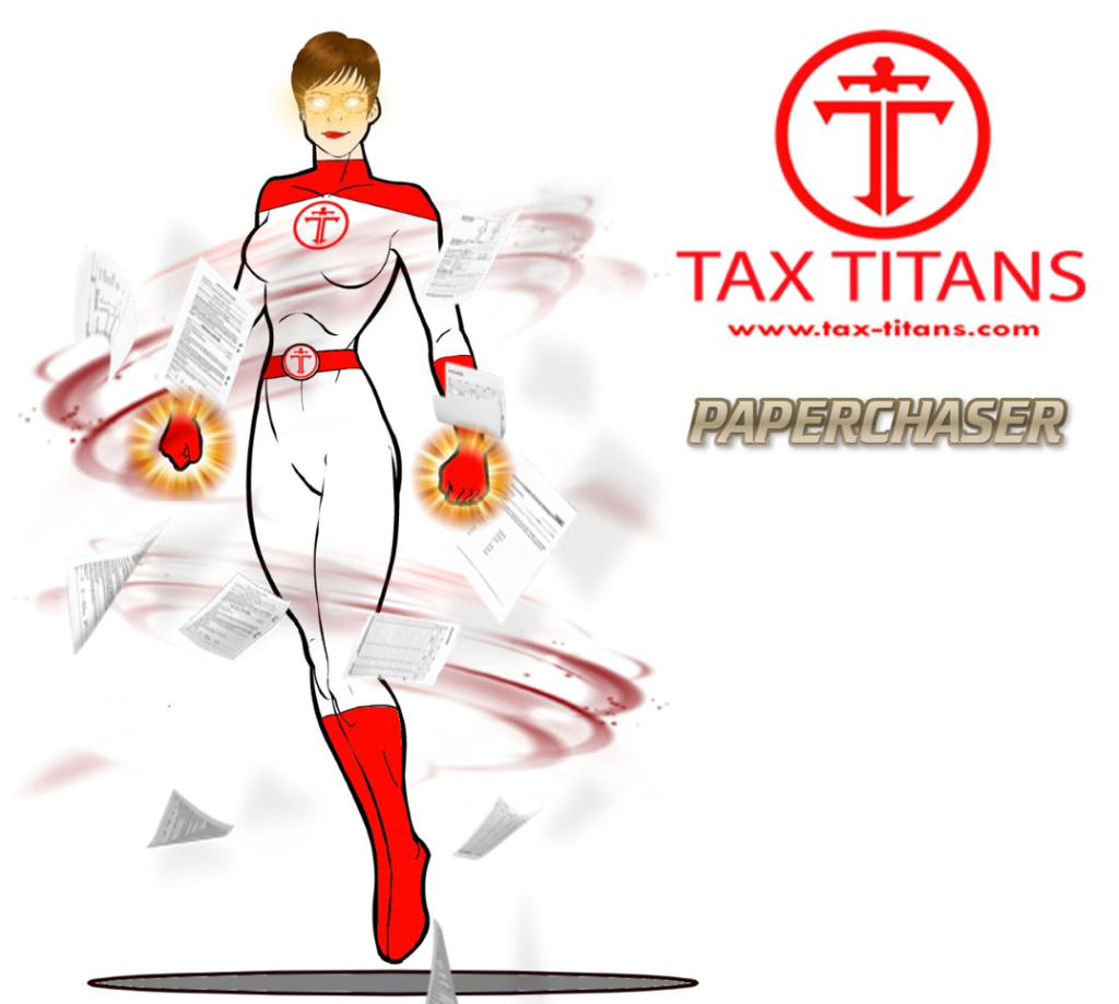 Tax Titans PaperChaser superhero